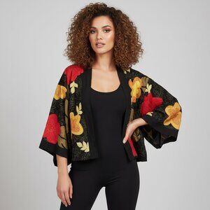 Vintage Chicos 90s Kimono Cropped Colorful Floral Top, Size Small/Medium